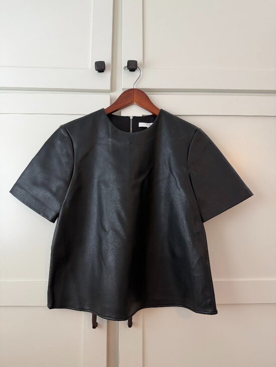 Tibi Tops - Tibi Black Faux Leather Top Size 4 Short Sleeve